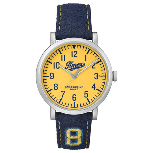 Timex TW2P83400 นาฬิกาข้อมือ สายหนัง สีเหลือง สีเงิน รับประกันหนึ่งปี