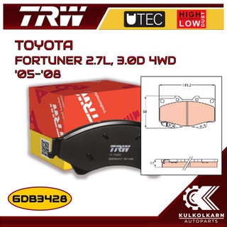 ผ้าเบรคหน้า TRW สำหรับ FORTUNER 2.7L, 3.0D 4WD 05-08 (GDB3428)