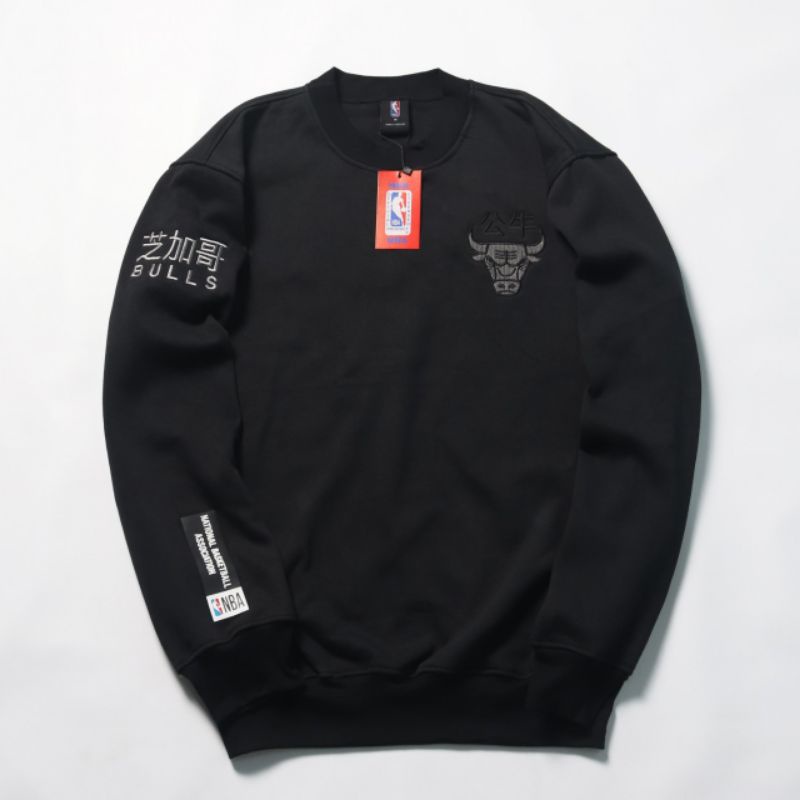 Chicago BULLS NBA JAPAN CREWNECK SWETER FULL BLACK - NBA CHICAGO BULLS