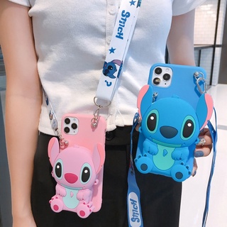 เคสโทรศัพท์มือถือ แบบนิ่ม ลายการ์ตูน Stitch 3D มีซิป มีกระเป๋าสตางค์ และสายคล้อง สําหรับ Samsung Galaxy S22 S21 S20 Ultra S10 S9 S8 Plus S21 FE S20 FE Note 20 Ultra 10 Pro 8 9