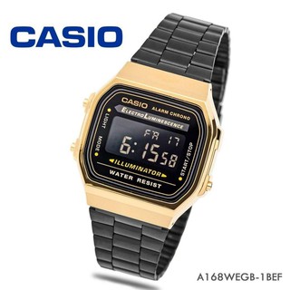 Casio Digital รุ่น : A168WEGB-1BEF สายสีดำ (BLACK) กรอบสีทอง (GLOD)