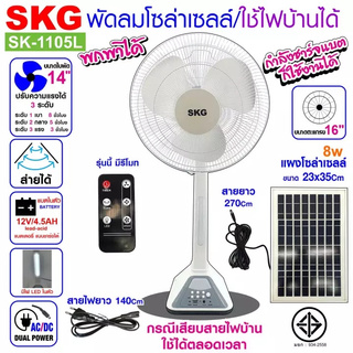 SKG พัดลมโซล่าเซลล์ 16 นิ้ว รุ่น AV-2000 สีขาว ใช้ไฟบ้านได้ พัดลมตั้งพื้น พัดลม skg