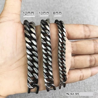 สร้อยข้อมือ สแตนเลส 8-10-12 mm เลสข้อมือ สีเงินปัดดำ โซ่ แสตนเลส แท้ราคาถูก ล็อคนาฬิกา