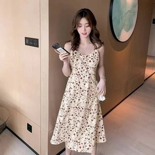 LHSunshine 🌞 เดรสยาวลายดอกไม้สีแดง🍓 กระโปงพริ้วสวยใส่ถ่ายรูปสวยขึ้นกล้องมาก