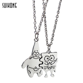 Suikone Spongebob คู่ไทเทเนียมเหล็กสร้อยคอสำหรับผู้ชายและผู้หญิงไม่จางหายสีสุทธิฮิปฮอปสีแดงกับเครื่องประดับในจี้
