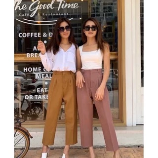 (A) กางเกงทรงบอย ผ้าเปเป้ เอวสูงงานป้ายเกรดA👖พร้อมส่ง