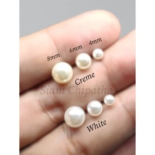 ต่างหูมุกสังเคราะห์ - 1 คู่ | PRL | (Pearl Earring Studs - 1 Pair 4mm, 6mm, 8mm)