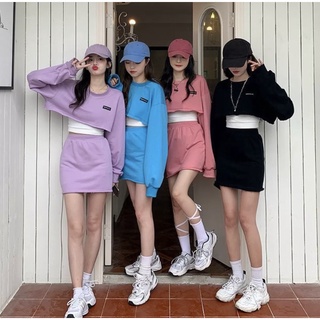 Crop Oversize ชาวแก๊ง ชุดเซ็ตเสื้อ + กระโปรง ฟรีไซต์ งานเกาหลี ig