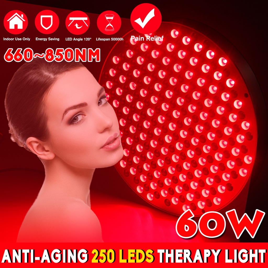 250 LED Anti Aging สีแดง LED Light Therapy ลึก 660nm และใกล ้ อินฟราเรด 850nm Red Grow Light สําหรับ Full Body Skin Pain Relief 60W