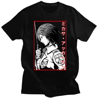 เสื้อยืดผ้าฝ้ายเสื้อยืดแขนสั้น พิมพ์ลายอนิเมะ Attack on Titan Mikasa Ackerman แฟชั่นยอดนิยม สไตล์ญี่ปุ่นเรโทร สําหรับผู้