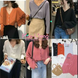 เสื้อคอวีทรงหรู เนื้อผ้าดีมากมีtexture ไม่ยับ ใส่สบาย