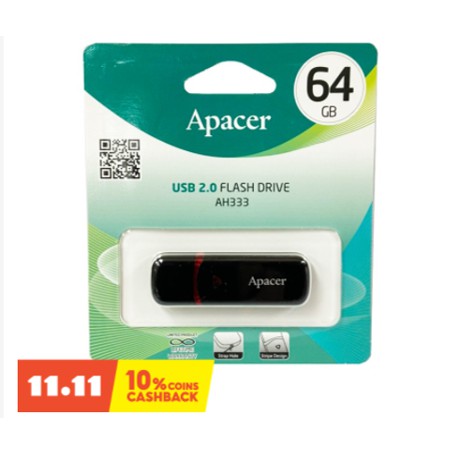 Apacer AH333 USB2.0 แฟลชไดร์ฟ 64GB สีดำ (Apacer AP64GAH333B-1)