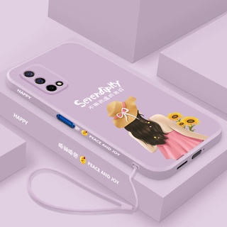 เคสโทรศัพท์มือถือ ซิลิโคนนิ่ม ขอบตรง ลายตัวอักษร พร้อมสายคล้อง สําหรับ oppo Realme XT Realme9 PRO V25 Realme9i RealmeC35