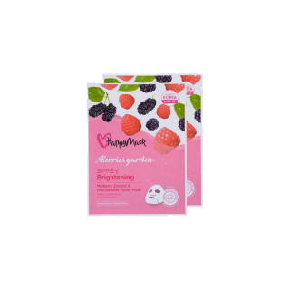 HAPPY MASK แผ่นมาสก์หน้าสูตรผิวกระจ่างใสเรียบเนียนสูตร Berries garden brightening *หมดอายุ 2023-01-31