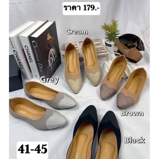 👠 sz.41-45 รองเท้าคัชชูปลายชิมเมอร์ หนังนูบัค
