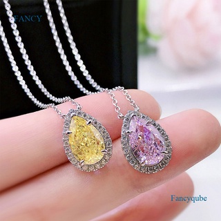 Fancyqube สร้อยคอ จี้ลูกบาศก์เซอร์โคเนีย ลูกบาศก์ ลูกบาศก์ สีชมพู สีเหลือง หรูหรา สําหรับผู้หญิง งานหมั้น งานแต่งงาน