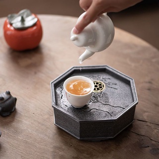 Hand-beaten tea tray antique tin tea set Japanese-style water storage tea tray Kung Fu tea set