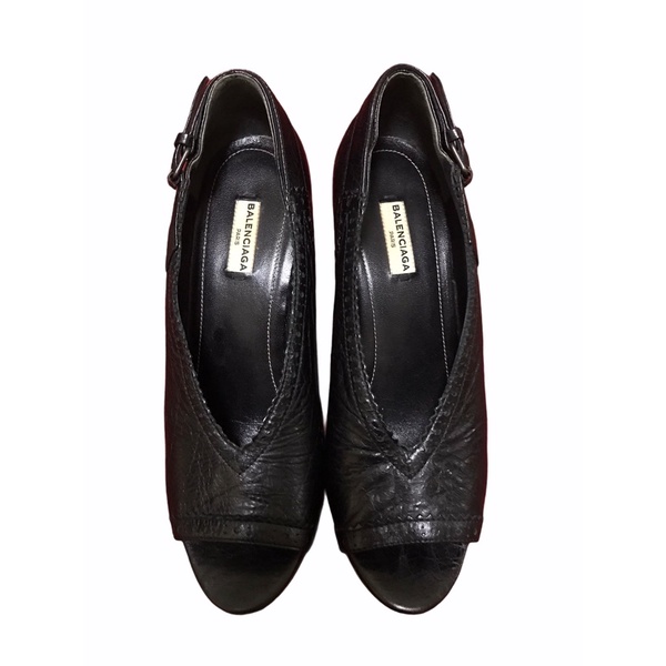 รองเท้ามือสอง Balenciaga Black Leather Bootie Wedges
