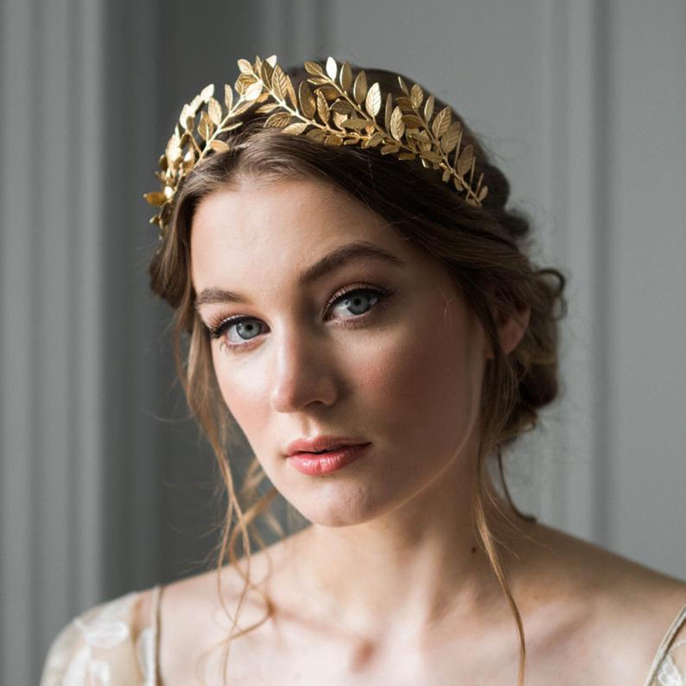 11 รูปแบบโลหะผสม Leaf Crown Olive Tiara ที่คาดผม Godness Queen Diadem