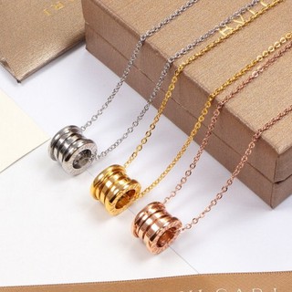 Bulgari สร้อยคอโซ่เหล็กไทเทเนียม ทองคําสีโรสโกลด์ 14K สําหรับผู้ชาย และผู้หญิง