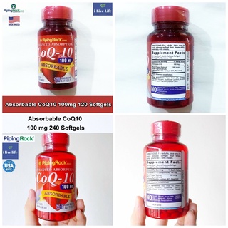 Piping Rock - Absorbable CoQ10 100 mg 120 or 240 Softgels โคคิวเทน Q10 คิวเทน โคเอนไซม์คิวเทน Q-10 PipingRock