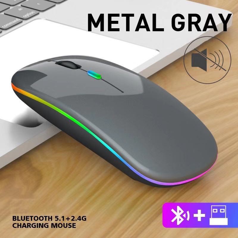 เมาส์ไร้สาย wireless mouse 2.4GHz + Bluetooth มีไฟ RBG เปลี่ยนสีได้ เม้าส์ไร้สาย เมาส์บลูทูธ