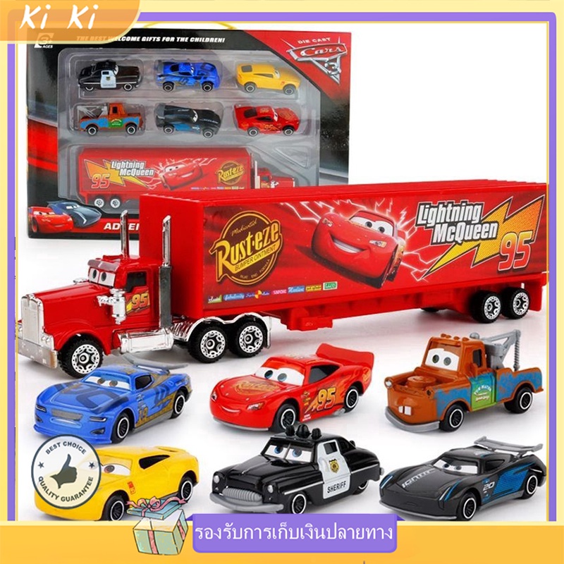 จัดส่งภายใน24ชม โลหะหล่อ รถ6คัน+รถบรรทุก1คัน รถของเล่น ของเล่นเด็ก Mcqueen Car