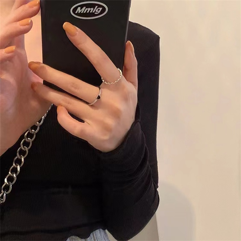 พร้อมส่ง ชุดเครื่องประดับ แหวนเพทาย สองชิ้น สีดํา สไตล์เกาหลี ญี่ปุ่น เรียบง่าย