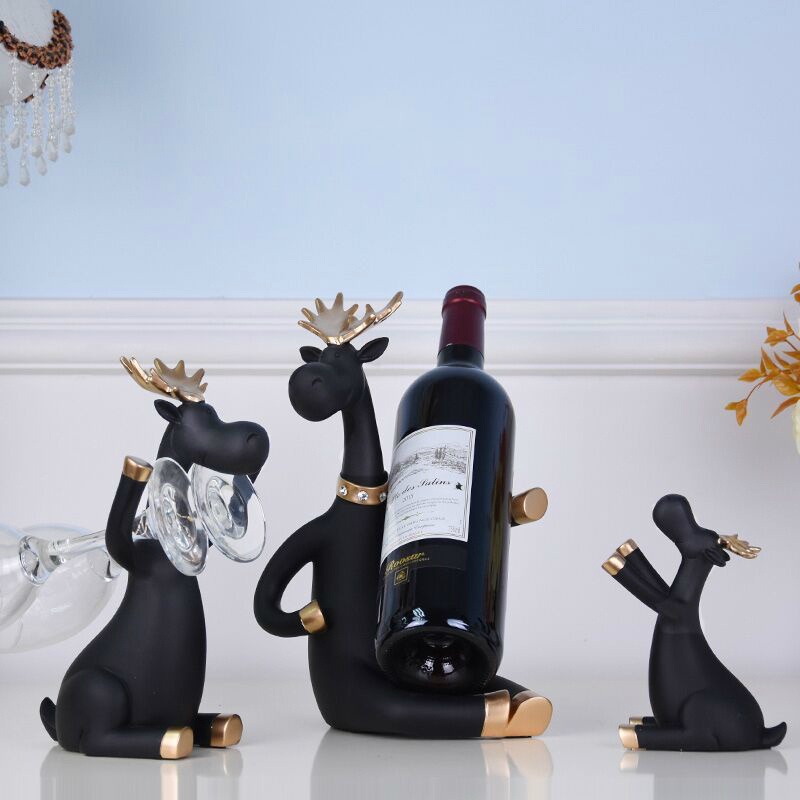 3pcsset Elk Wine Racks Beer Holder Deer Miniature Figurines Standing Whiskey Red Wine Bottle