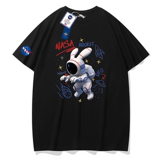 Rabbit นักบินอวก cotton t-shirt man summer new ins Neutral short-sleeved loose white T shirt couple Black White Red Yell