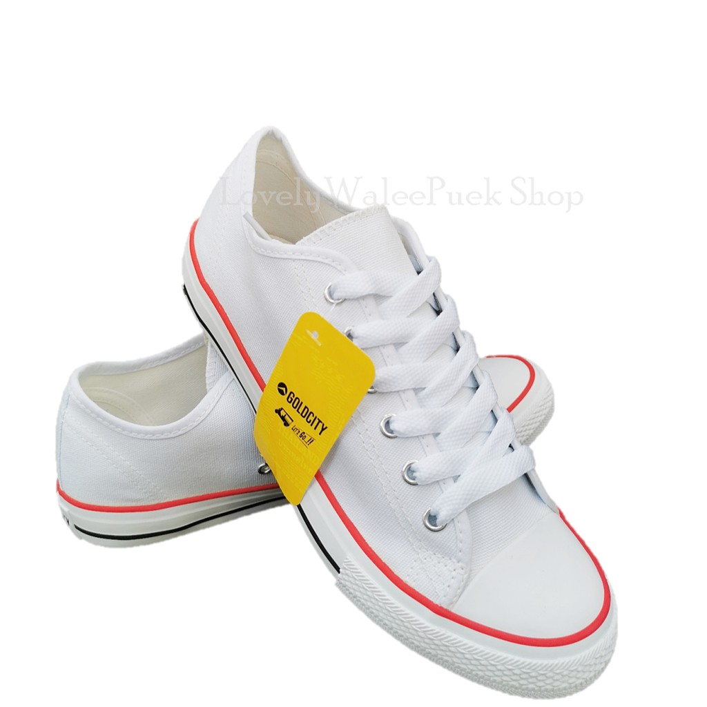 รองเท้าผ้าใบGoldCity-1207Classic canvas สีขาวแดง  Size 35-45 - รูปที่ 6