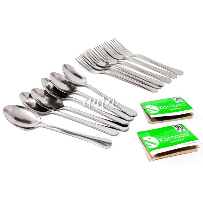 Komodo ช้อนโต๊ะธรรมดาหนา Komodo ช้อนอาหารค่ํา Komodo ส้อมอาหารค่ํา