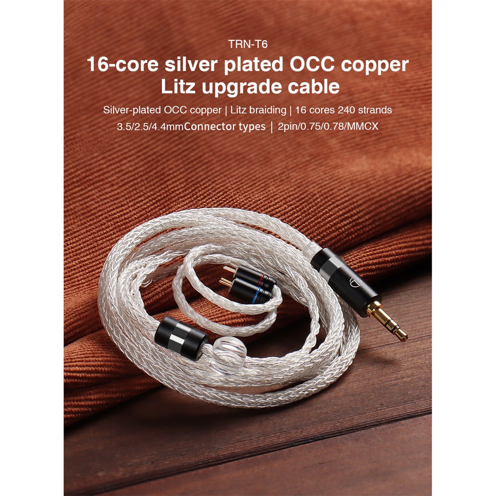 Trn T6 16Core เงินชุบ OCC ทองแดง Litz /3.5 มม.พร้อม MMCX/2PIN Connector อัพเกรดสายหูฟังสําหรับ TRN VX