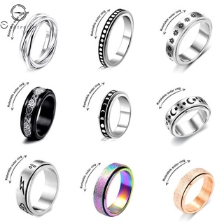 แหวนสปินเนอร์ไททาเนียมสแตนเลส Moon Star Fidget Ring ความเครียดความวิตกกังวล Ring