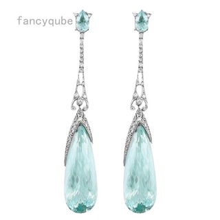 Fancyqube เครื่องประดับต่างหูแต่งงานหมั้นพลอย aquamarine 925