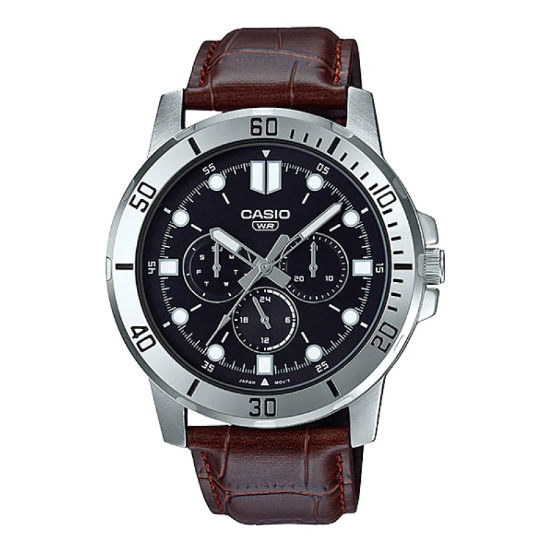 Win Watch shop นาฬิกา Casio รุ่น MTPVD300L1E นาฬิกาผู้ชาย สายหนังสีน้ำตาล หน้าปัดดำ สุดเท่ห์ สินค้า