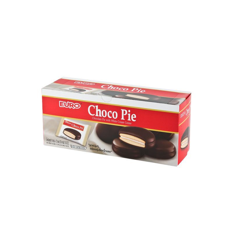 ยูโร่ช็อกโกพาย รสช็อคโกแลต ขนาด 18 กรัม แพ็ค 12 ชิ้น Euro Choco Pie Chocolate Flavor Size 18 g.Pack 