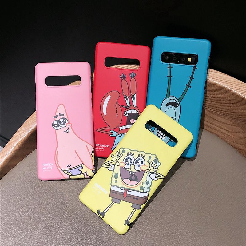 เคสโทรศัพท์มือถือลายการ์ตูนฟองน้ําสีเหลืองสําหรับ Samsung Galaxy S 10 S 10 + Plus , S 10e , S8 , S8 + , S9 , S9 + , Note 8 , Note 9กรณีกรณี