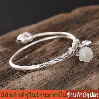 💝ladyluck💎 [ซีรีส์พาเลซ] ใหม่ S925 เงินแท้ฝังสร้อยข้อมือหยก Hetian สร้อยข้อมือแฟชั่นสไตล์ย้อนยุคสวยงามประณีตสร้อยข้อมือเงินสไตล์จีนของขวัญสร้อยข้อมือเงิน