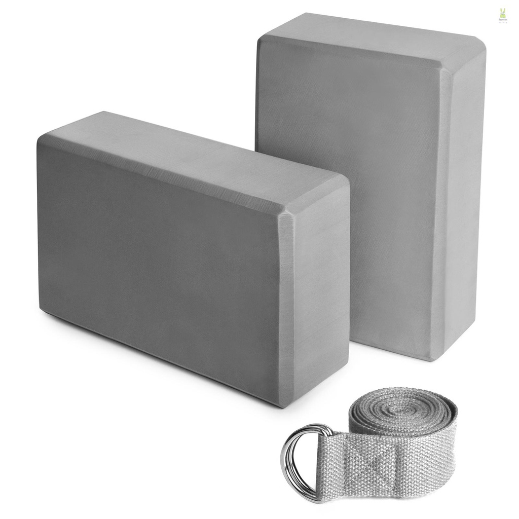 Flt บล็อกโยคะ EVA ผ้าฝ้าย 1 ชิ้น และสายคล้องคอ สําหรับเล่นโยคะ พิลาทิส ทําสมาธิ 2 ชิ้น