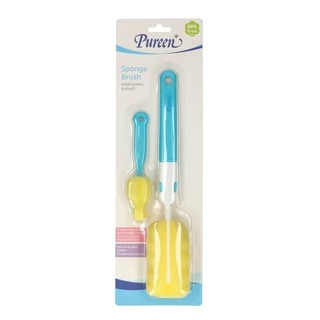 Pureen เพียวรีน แปรงล้างขวดนม + แปรงล้างจุกนม รุ่นฟองน้ำ (คละสี) หนานุ่มเป็นพิเศษ ทำความสะอาดได้ทั่วถึง ลดการอับชื้น
