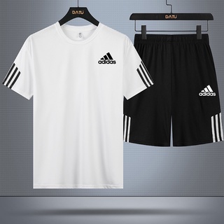 พร้อมส่ง Adidas ชุดกีฬา เสื้อยืดลําลอง แขนสั้น กางเกงขาสั้น ทรงหลวม สําหรับผู้ชาย เหมาะกับการวิ่ง ฟิตเนส