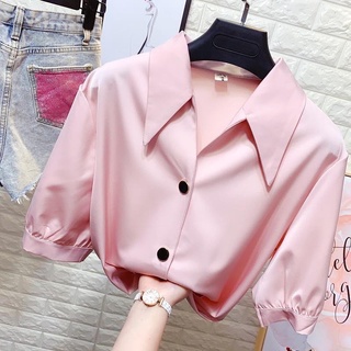 เสื้อเชิ้ตแขนสั้น M1002 HONG KONG FLAVOR POINTED LAPEL SILK SATIN
