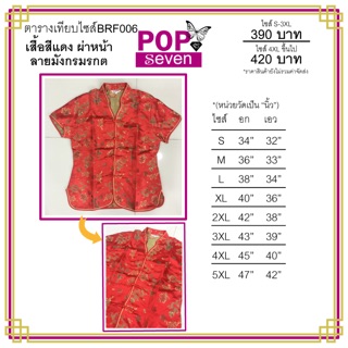 เสื้อตรุษจีน สีแดง กระดุมหน้า ลายมังกรมรกต แขนสั้น