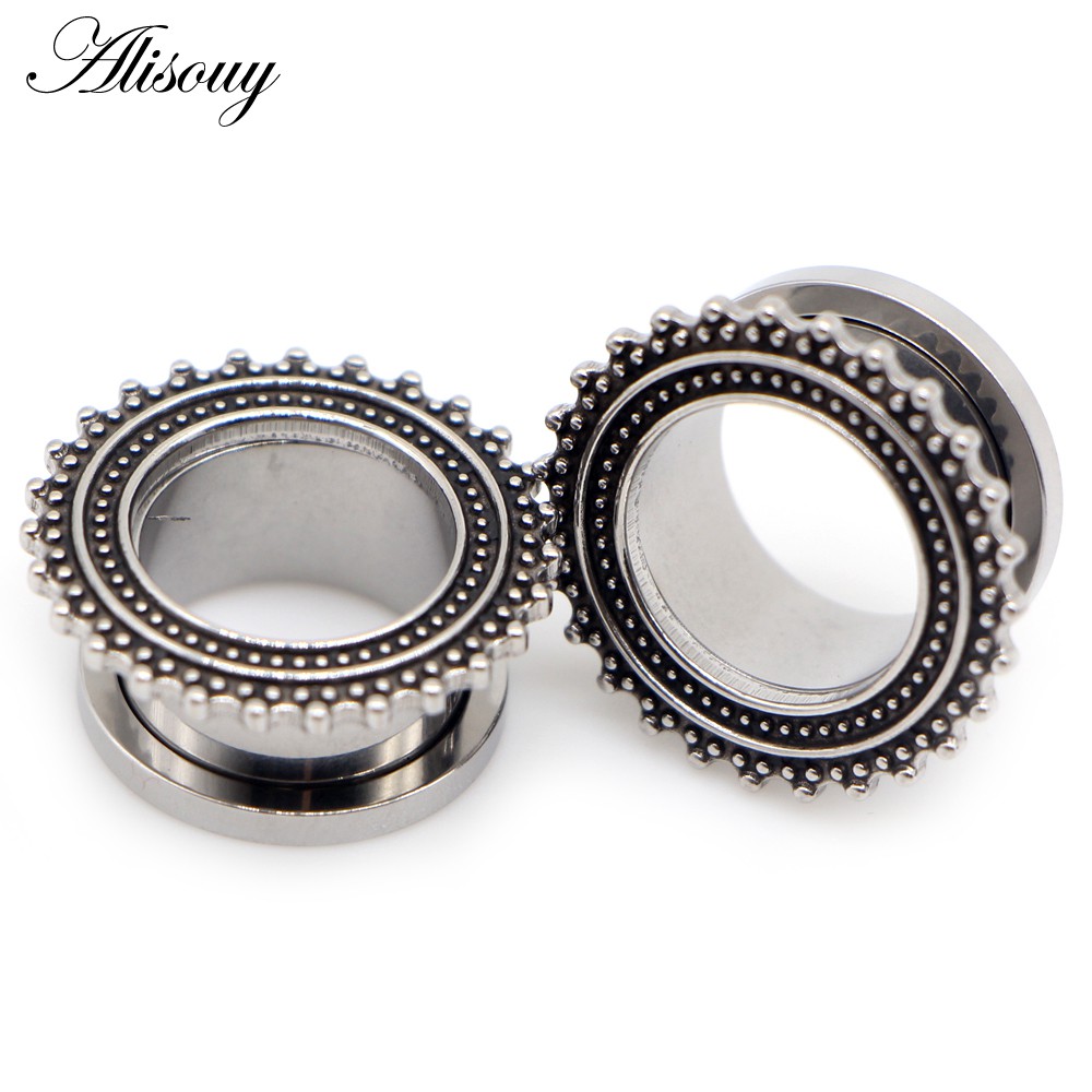 Alisouy 2 ชิ้น 316 ลิตร สเตนเลส ปลั๊กอุโมงค์ และรู สกรู ขยาย ต่างหู เกจวัด เครื่องประดับร่างกาย เจาะ