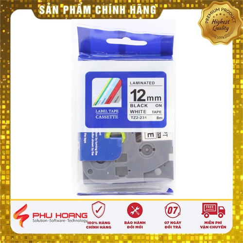 ป้ายพิมพ์ลาย TZ2-231 (ใช้ได้กับ Tze-231,Hze-231) กว้าง 12mm ข้อความสีดําบนพื้นขาว (ดําบนพื้นขาว) ป้า