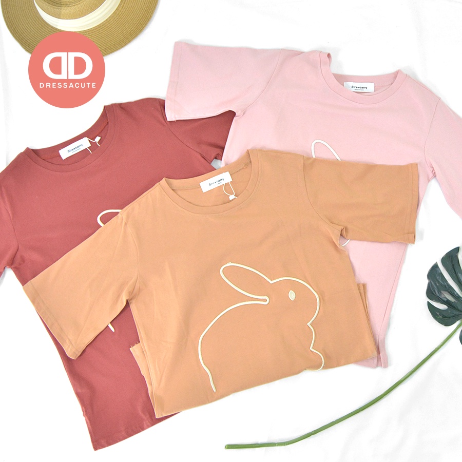 สินค้าใหม่ 1584 เสื้อยืดแขนสั้น ปักลายกระต่ายสุดน่ารัก