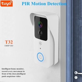 Tuya T32 กล้องกริ่งประตูกันน้ำ Wi-Fi 1080P แบบใช้ถ่านหรือต่อสายไฟ 16-24V สื่อสารสองทาง-Doorbell
