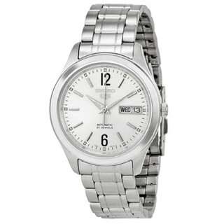 SEIKO 5 Automatic Mens Watch สีเงิน/สีขาว สายสแตนเลส รุ่น SNKM53K1