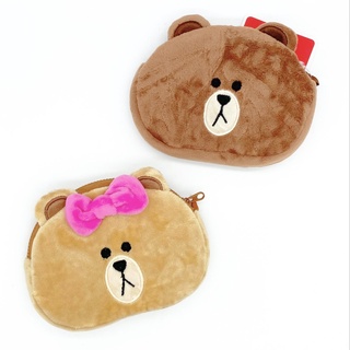 กระเป๋าทรงหน้าหมี Brown/Choco มีซิบ Line Friends x LeSportsac soft pouch bag